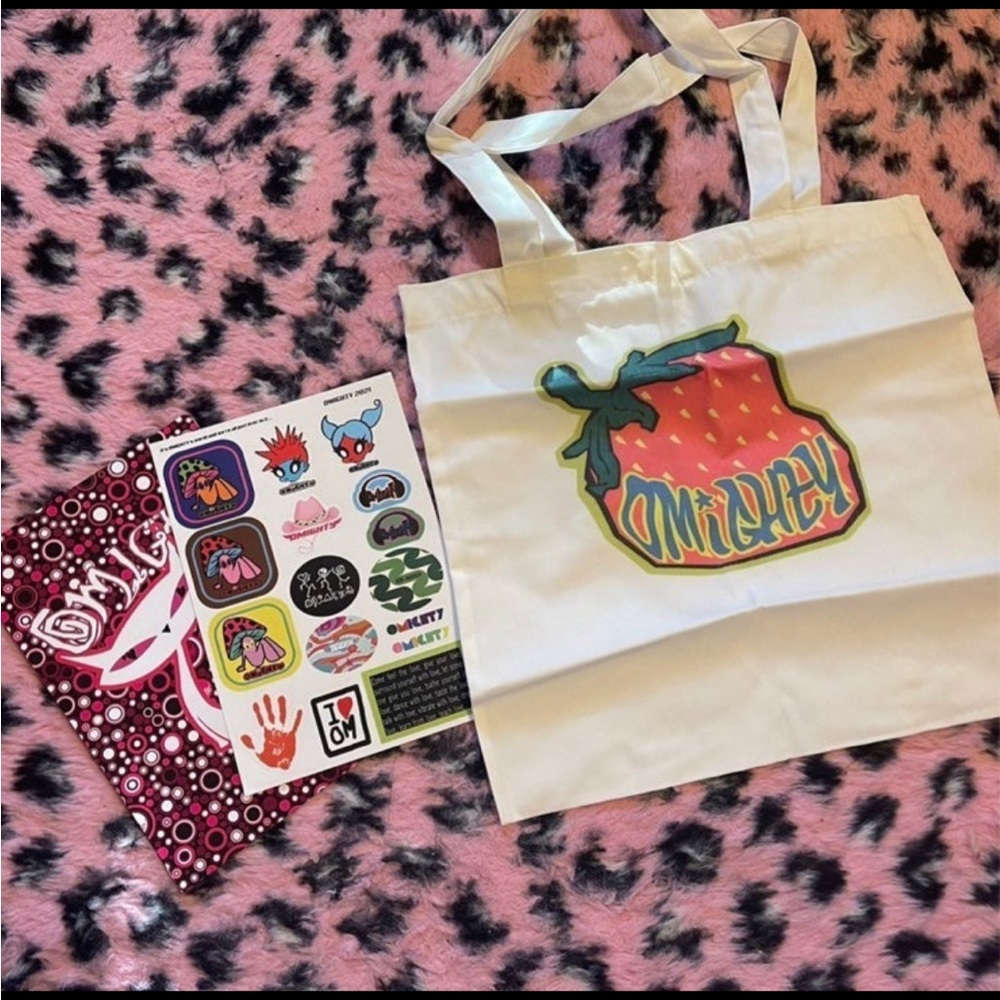 Omighty tote and stickers